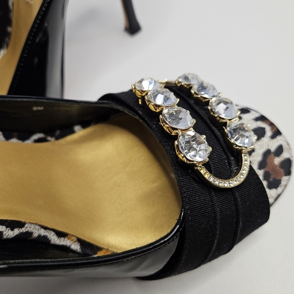 Beverly Feldman Black Peep Toe Heels Open Back 8M Rhinestones Kitten Heel - Picture 6 of 17
